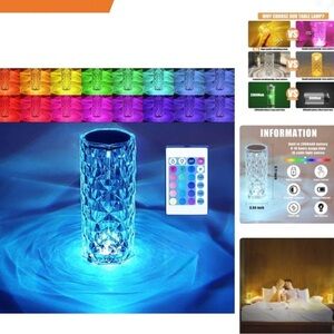 2 Crystal Color Changing Night Light Table Lamps Remote Touch 8.25” H & 6.25” H
